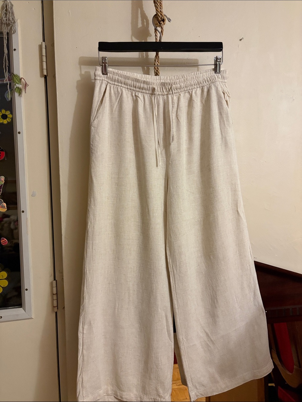 Women's Wide Straight-Leg Linen Pants in Off-White